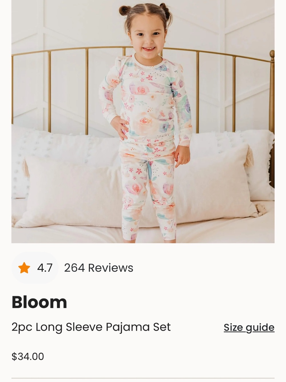 Copper Pearl “bloom” Girls' Floral Long Sleeve Pajama Set - Pink, Cream, Mint